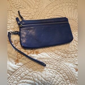Blue Leather Danier Wristlet Clutch